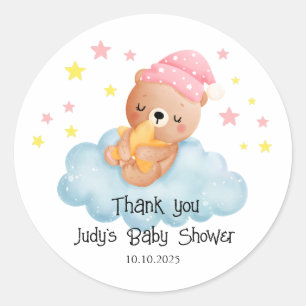 Rosa Süßer Kleiner Bär Baby Shower  Runder Aufkleber
