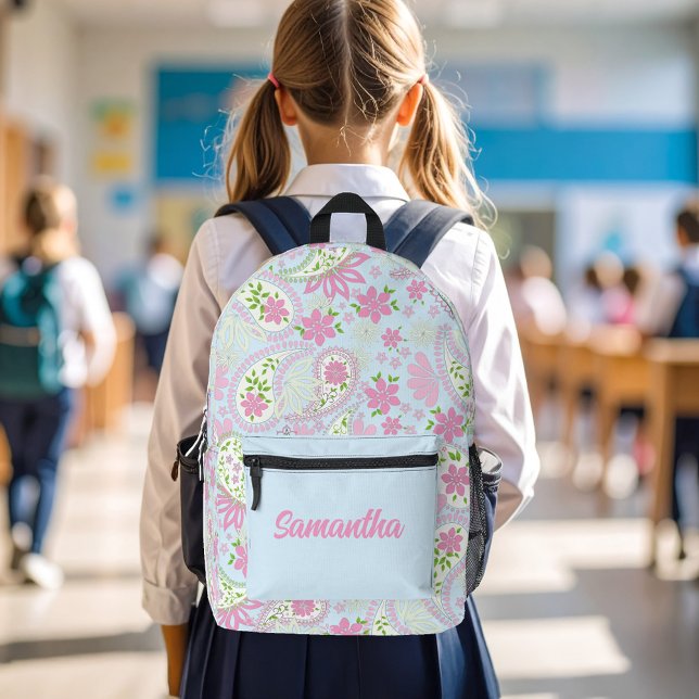 Rosa süßes Paisley-Muster Blau Personalisiert Bedruckter Rucksack (Pink and blue paisley pattern backpack.)