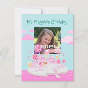 Rosa Süßigkeiten-Weltkuchen zum Geburtstag Einladung