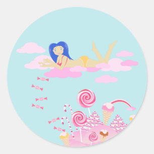 Rosa Süßigkeiten-Weltkuchen zum Geburtstag Runder Aufkleber