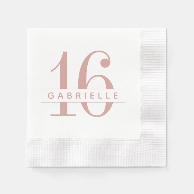Rosa Sweet 16 Birthday Monogram Name Serviette (Vorderseite)