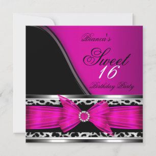 Rosa Sweet 16 Sweet Sixteen Leopard Schwarz Einladung
