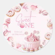 Rosa Sweet One Runde Gefallen-Sticker