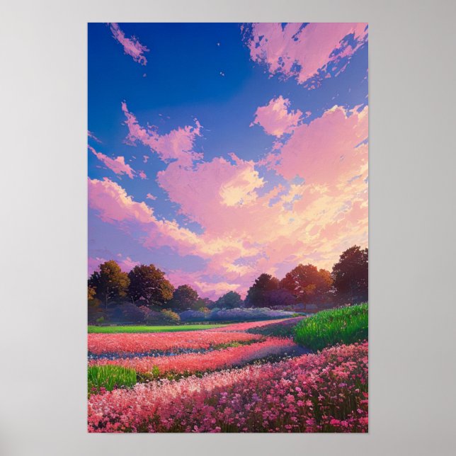Rosa Symphonie auf der Wiese Poster (Vorne)