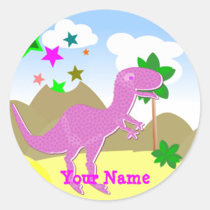 Rosa T-Rex Dinosaurier-Namen-Aufkleber Runder Aufkleber