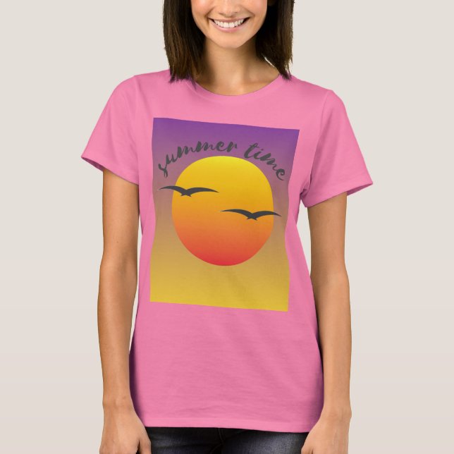 Rosa T-Shirt mit Sommerdesign  (Vorderseite)