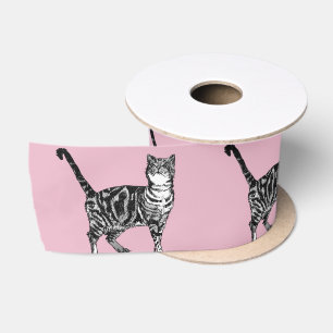 Rosa Tabby Katze niedlich Satin Ribbon Satinband