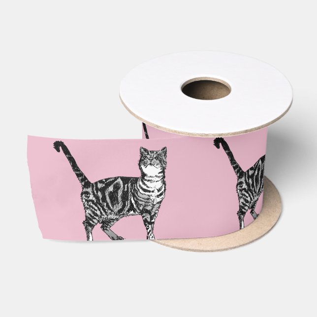 Rosa Tabby Katze niedlich Satin Ribbon Satinband (Spule)