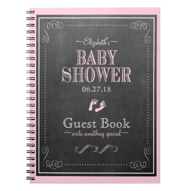 Rosa Tafel-Abdruck-Babyparty-Gast-Buch Notizblock (Vorderseite)