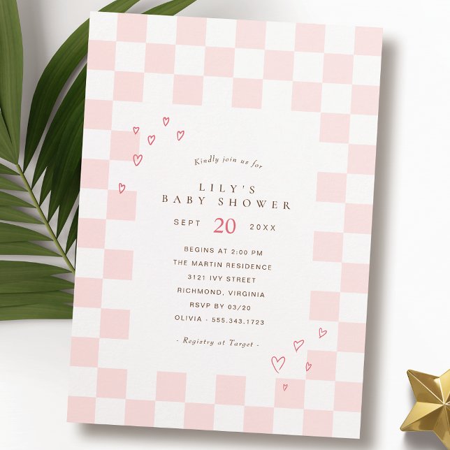 rosa Tafel | Niedlich Hearts Girl Baby Dusche Einladung (Von Creator hochgeladen)