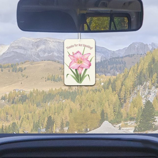 Rosa Taglilie Blume Botanische Kunst Personalisier Autolufterfrischer (Pink Daylily Original Botanical Art Design Customizeable Air Freshener for Car or Home.)