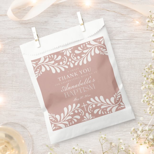 Rosa Talavera Tile Spanische Fiesta Taufe Dessert Geschenktütchen (Ausgeschnitten)