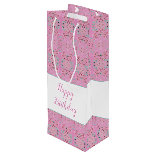 Rosa Tall Wine Sweet Gemustertes Geschenktüte (Rückseite Schrägansicht)