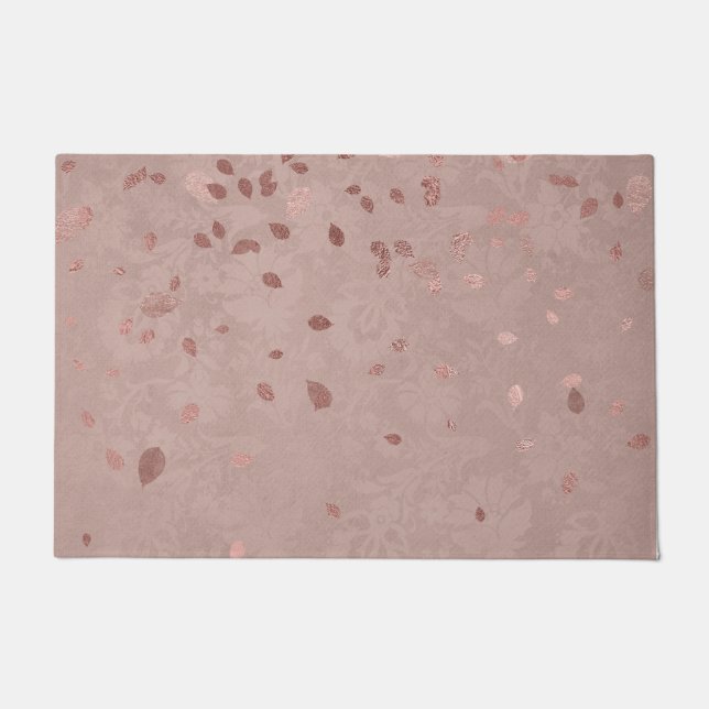 Rosa Tan Brown Shiny Gold Elegante Random-Blätter Fußmatte (Vorderseite)