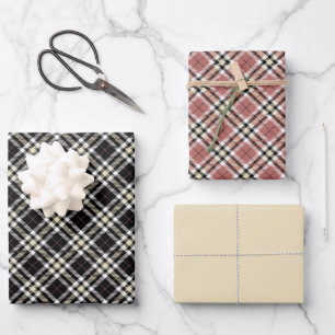 Rosa, Tan und Schwarz Kariert Geschenkpapier Set