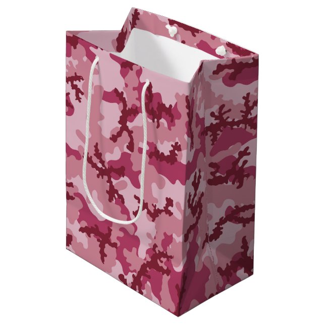 Rosa Tarnung Mittlere Geschenktüte (Vorderseite Schrägansicht)