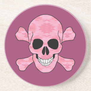 Rosa-Tarnung-Totenkopf-Und-Kreuzknochen-Getränkeun Sandstein Untersetzer
