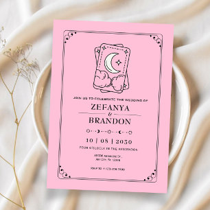 Rosa Tarot-Hochzeit Einladung