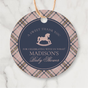 Rosa Tartan Karierter Schaukelpferd Babyparty Krei Geschenkanhänger