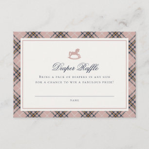 Rosa Tartan Karierter Schaukelpferd Windel-Raffle- Begleitkarte
