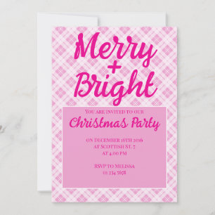 Rosa Tartan Weihnachtsfeiertage Merry Bright Einladung