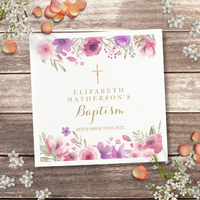 Rosa Tauf-Blumenmuster Serviette (Pink Rose Floral Baptism Christening Napkins)