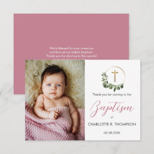 Rosa Tauf-Foto Baby Mädchen Christening Dankeskarte