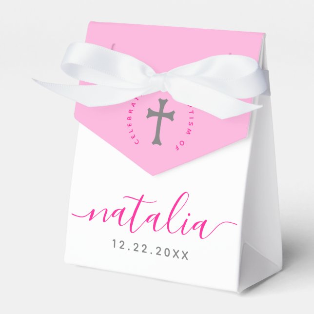 Rosa Taufe Christening Naming Cross Geschenkschachtel (Vorderseite)