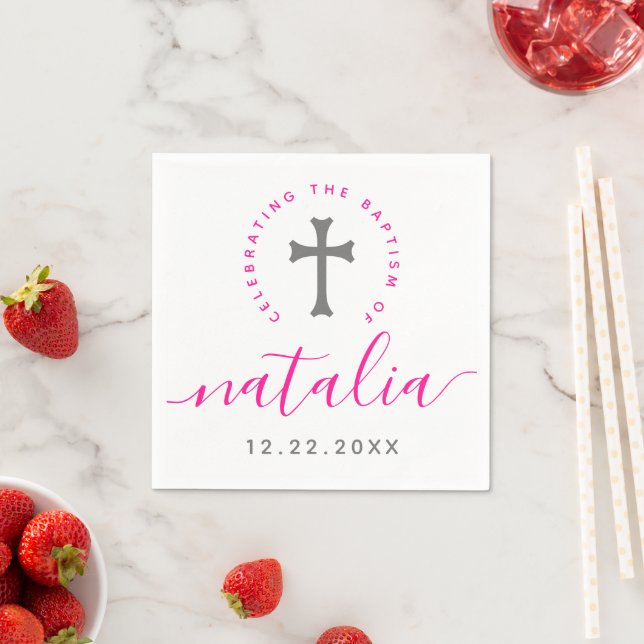 Rosa Taufe Christening Naming Cross Serviette (Beispiel)