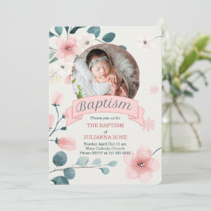 Rosa Taufe für das Baby Girl Peach Blüten Einladung