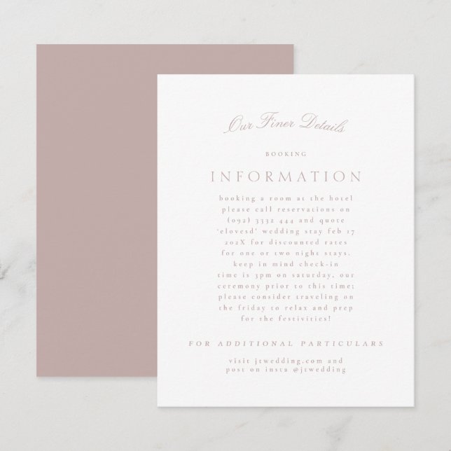 Rosa Taupe Classic Elegante Festliche Hochzeit Begleitkarte (Vorne/Hinten)