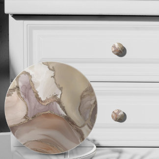 Rosa-Taupe Flüssig-Marmor und Gold  Keramikknauf