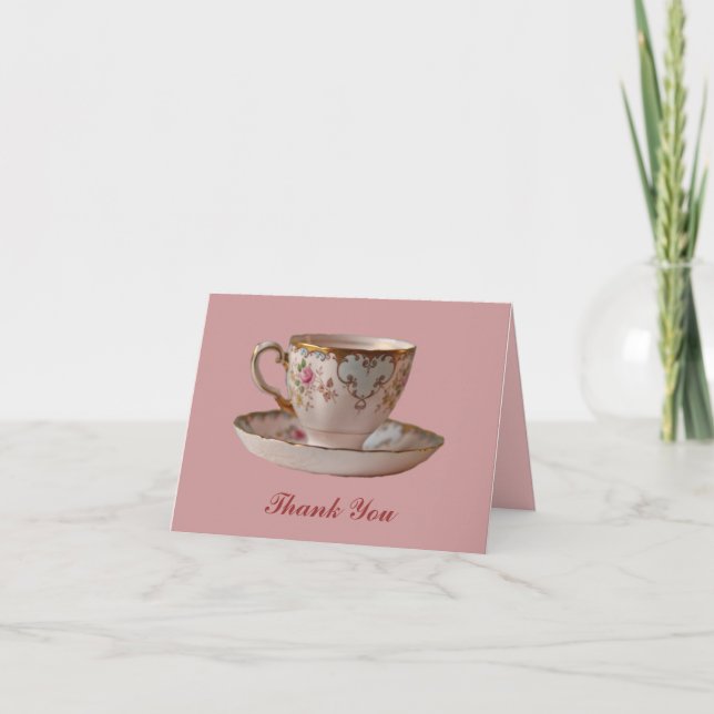 Rosa Teacup und Saucer mit Rosen Dankeskarte (Vorderseite)