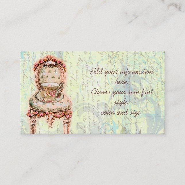 Rosa Teacup und Viktorianischer Vorsitz Visitenkarte (Vorderseite)