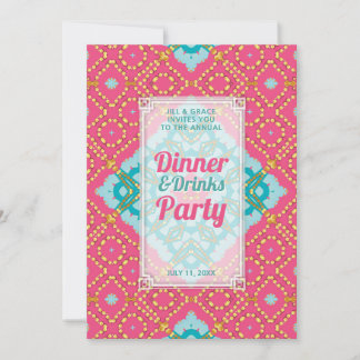 Rosa Teal Gold Boho Chic Abendessen Getränke Party Einladung
