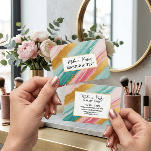 Rosa Teal Gold Glitter-Makeup Visitenkarte