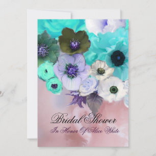 ROSA TEAL ROSEN UND ANEMONEN BLUMEN BRIDAL SHOWER EINLADUNG
