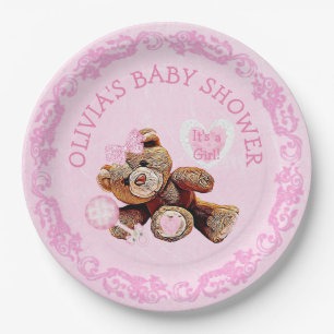 Rosa Teddy-Bärn-Baby-Duschen-Papier-Teller Pappteller