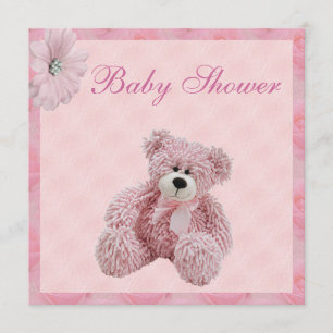 Rosa Teddy-Bärn-u. des Blumen-Mädchens Baby-Dusche Einladung