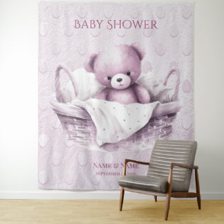 Rosa Teddy Bear im Hintergrund Wandteppich