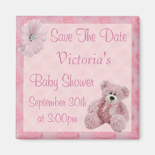 Rosa Teddy-Save the Date Mädchen-Baby-Dusche Magnet