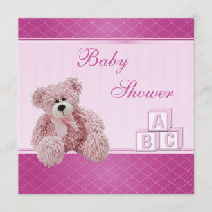 Rosa Teddy-u. Gebäude-Block-Baby-Mädchen-Dusche Einladung