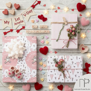 Rosa Teddybär 1. Valentinstag Geschenkpapier Set
