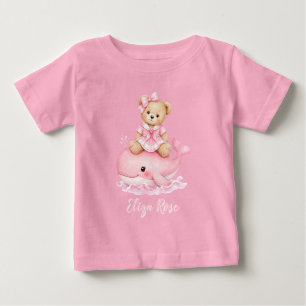 Rosa Teddybär auf Wal Mädchen Baby-Party Baby T-shirt