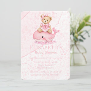 Rosa Teddybär auf Wal Mädchen Baby-Party Einladung