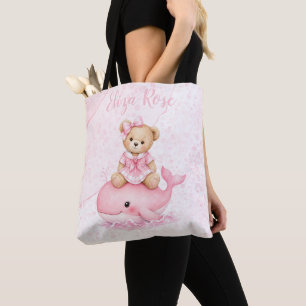 Rosa Teddybär auf Wal Mädchen Baby-Party Tasche