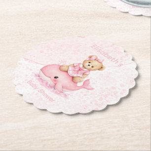 Rosa Teddybär auf Wal Mädchen Baby-Party Untersetzer