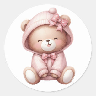 Rosa Teddybär-Aufkleber Runder Aufkleber