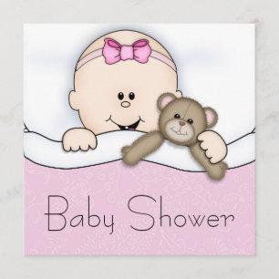 Rosa Teddybär Baby Mädchen Dusche Einladung