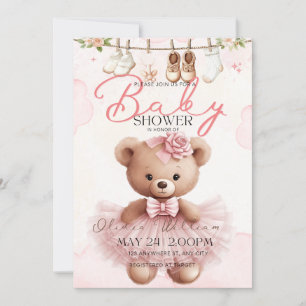 Rosa Teddybär-Baby-Party-Einladung Einladung